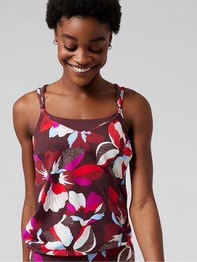 ATHLETA Seascape Floral Bra Cup Tankini Square Neck Swim Top Size 34 B/C